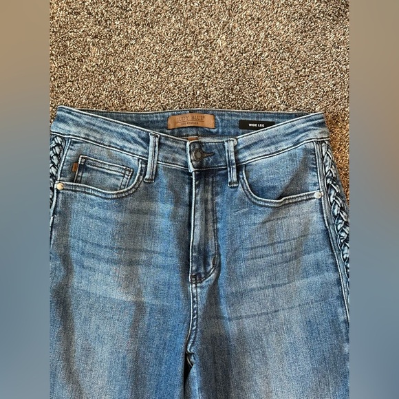 Judy Blue Jeans Womens 7/28 Blue Wide Leg High Rise Braid Detail Crop - Picture 4 of 6
